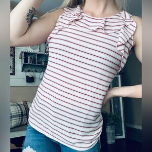 Loft striped ruffle neck business casual tank top blouse